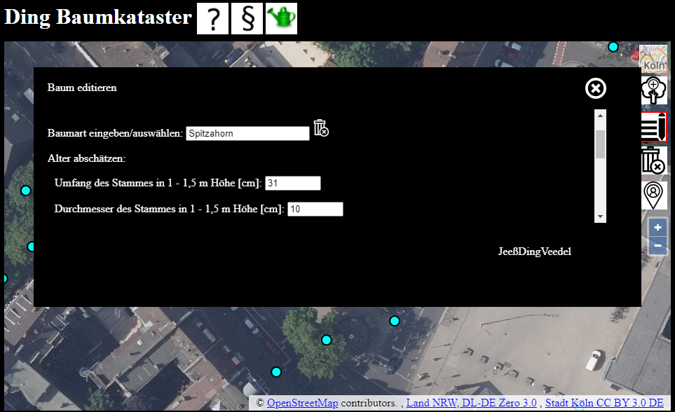 Screenshot Baumkataster Köln Editor